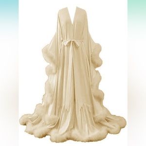 Luxury Robe - Faux Feather Bridal Robe Wedding Long Lingerie Robe